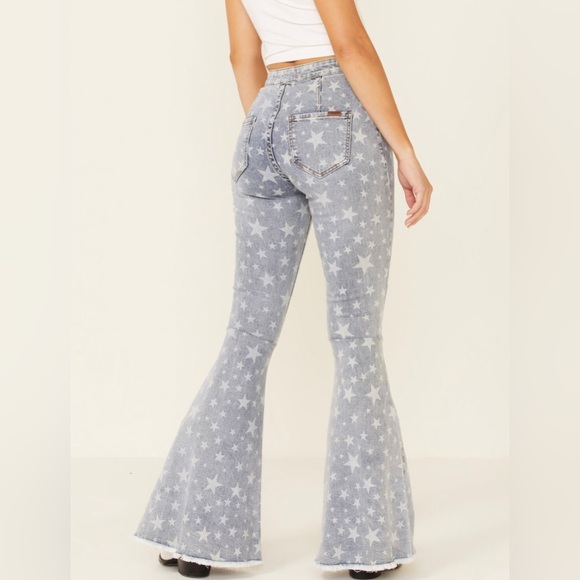 ROCK & ROLL DENIM WOMEN'S STAR HIGH RISE BELL-BOTTOM JEANS SIZE 26x36 - Picture 2 of 10